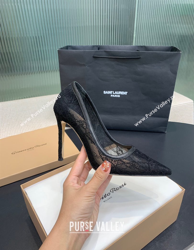 Gianvito Rossi Claudia Pumps 10.5cm in Lace mesh Black 2025 0225 (KER-250225050)