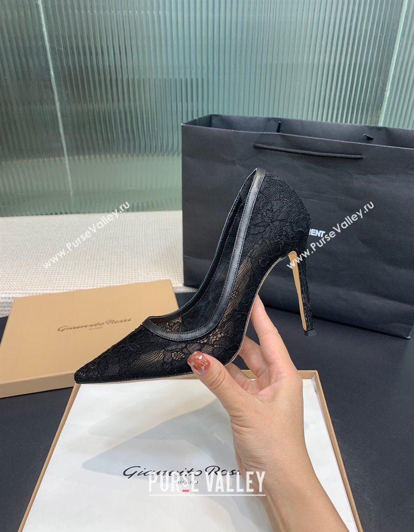Gianvito Rossi Claudia Pumps 10.5cm in Lace mesh Black 2025 0225 (KER-250225050)