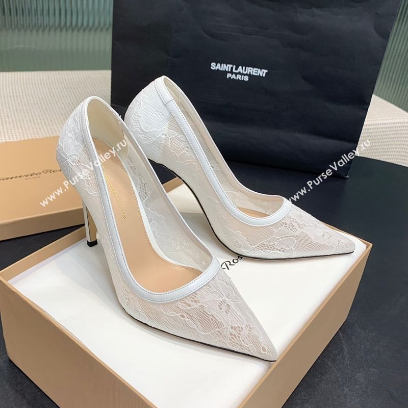 Gianvito Rossi Claudia Pumps 10.5cm in Lace mesh White 2025 0225 (KER-250225051)