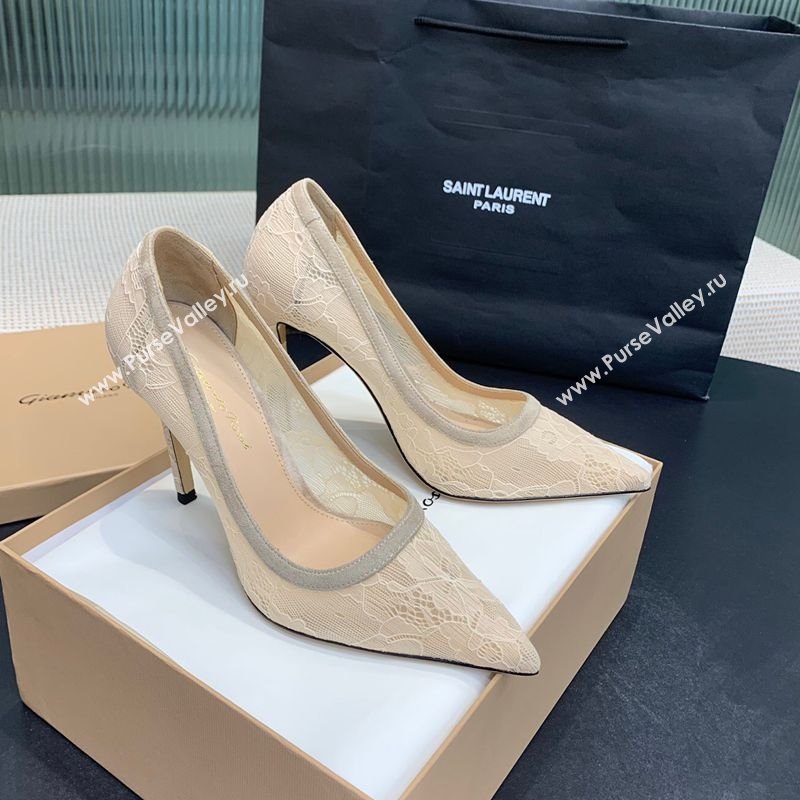 Gianvito Rossi Claudia Pumps 10.5cm in Lace mesh Nude 2025 0225 (KER-250225052)