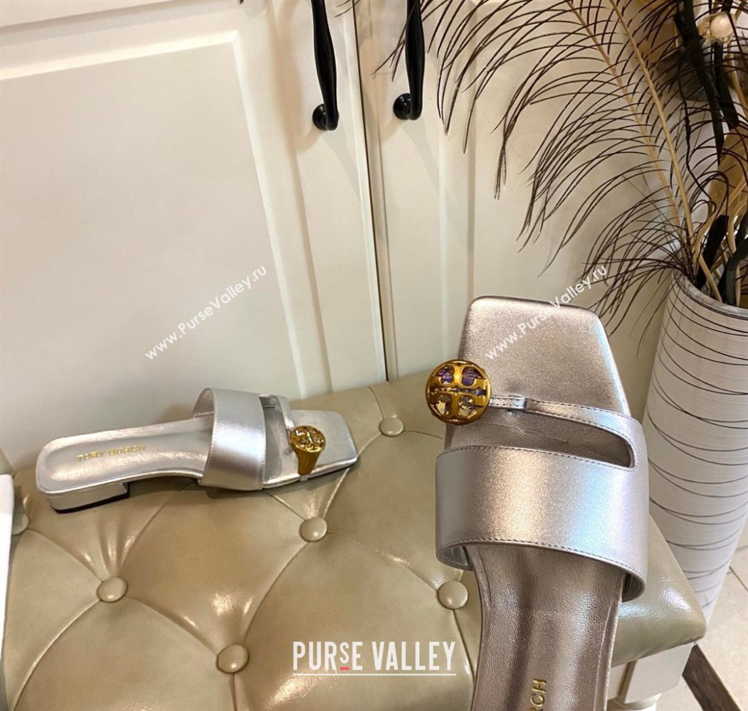 Tory Burch Leather Flat Thong Slides Sandal Silver 2025 0711 (MD-250711028)