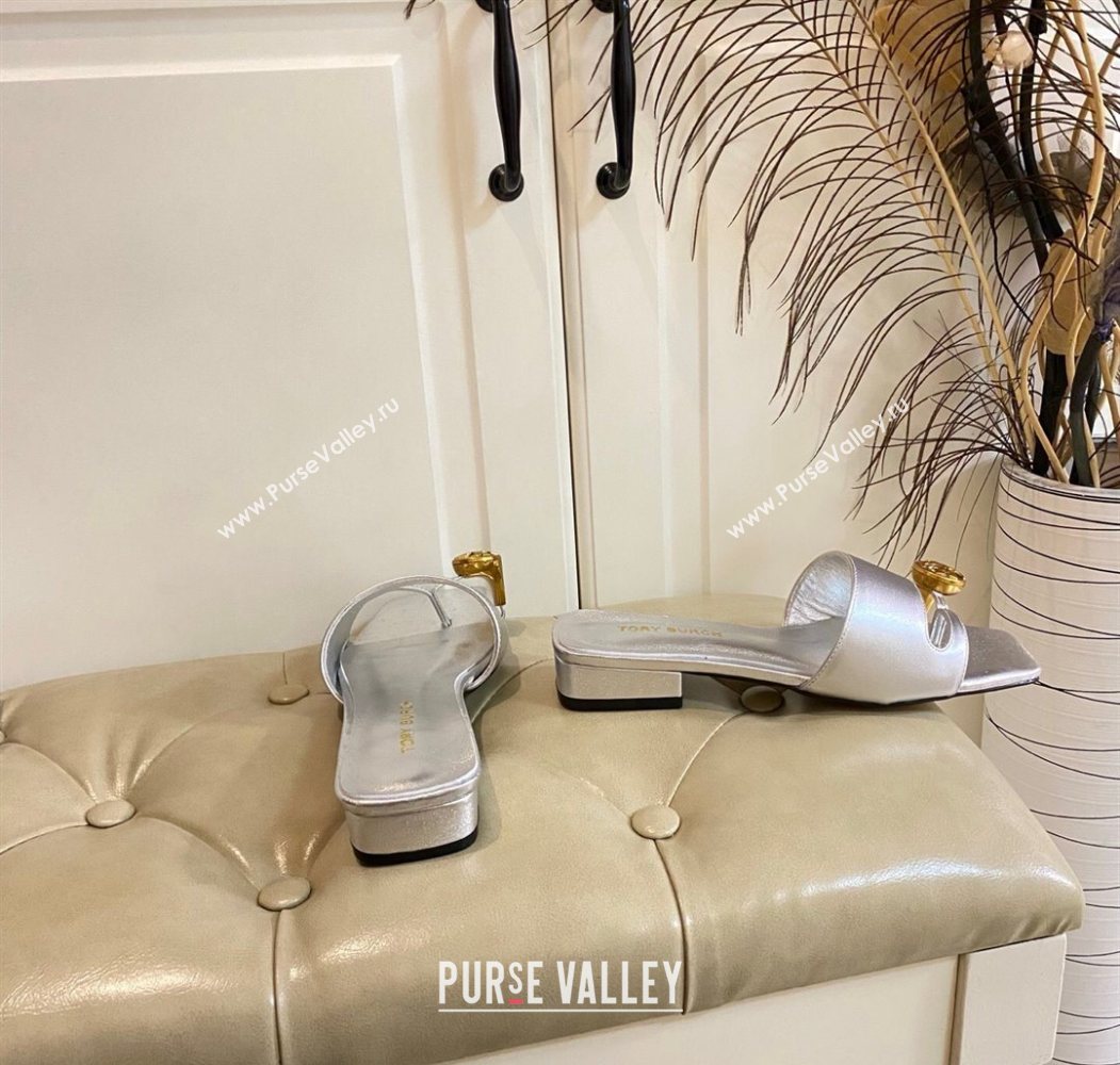 Tory Burch Leather Flat Thong Slides Sandal Silver 2025 0711 (MD-250711028)