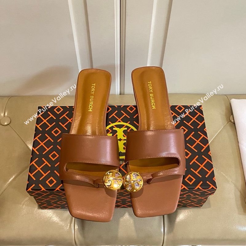 Tory Burch Leather Flat Thong Slides Sandal Brown 2025 0711 (MD-250711029)