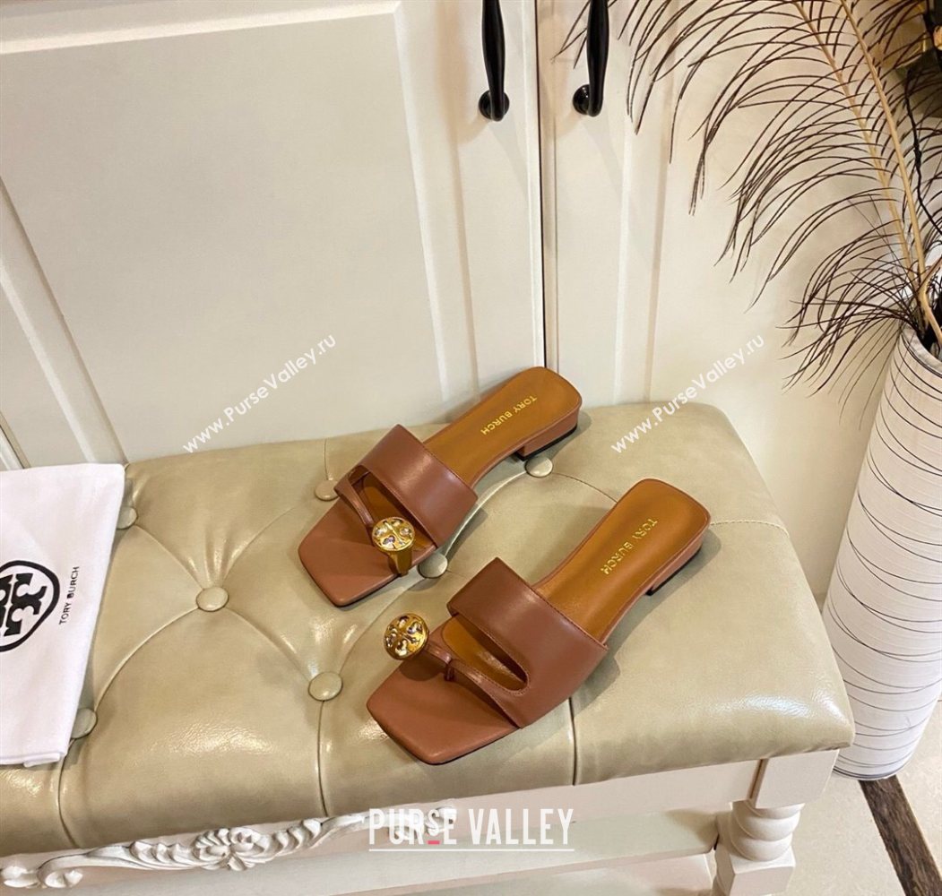 Tory Burch Leather Flat Thong Slides Sandal Brown 2025 0711 (MD-250711029)