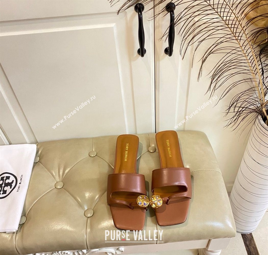 Tory Burch Leather Flat Thong Slides Sandal Brown 2025 0711 (MD-250711029)
