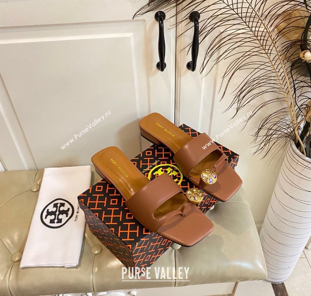 Tory Burch Leather Flat Thong Slides Sandal Brown 2025 0711 (MD-250711029)