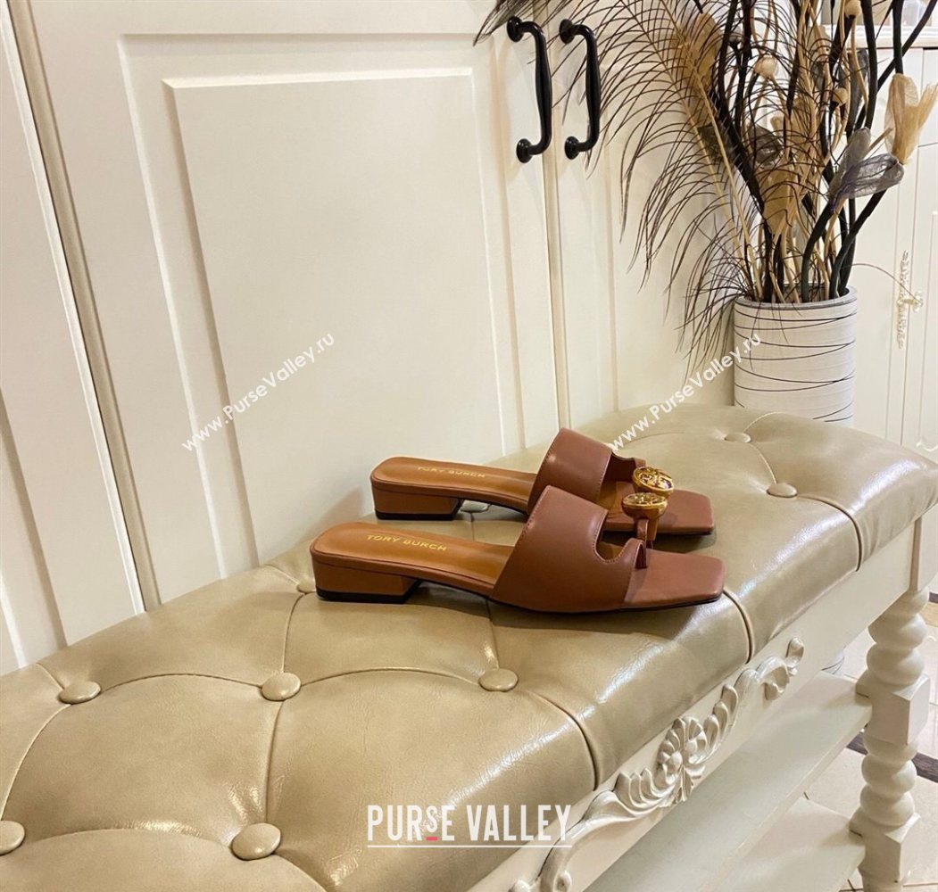 Tory Burch Leather Flat Thong Slides Sandal Brown 2025 0711 (MD-250711029)
