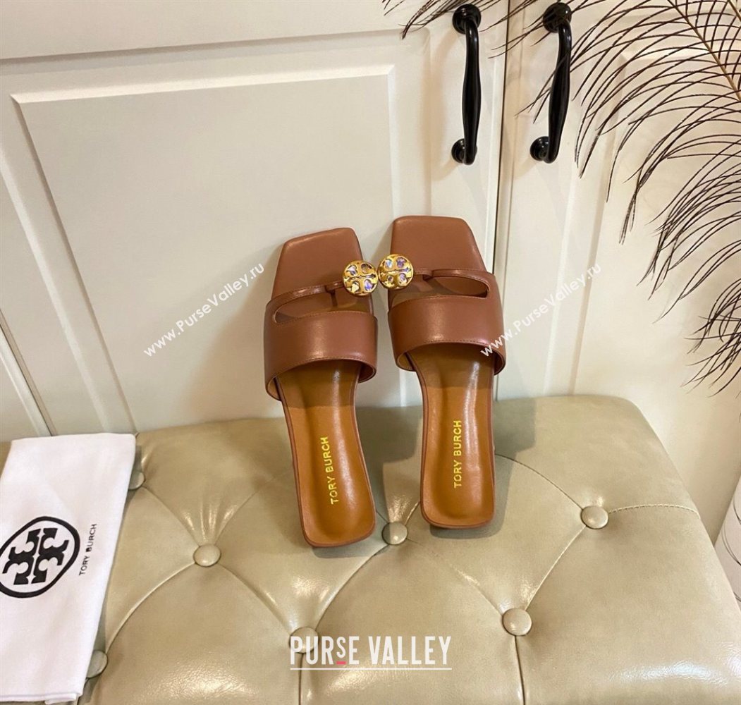 Tory Burch Leather Flat Thong Slides Sandal Brown 2025 0711 (MD-250711029)