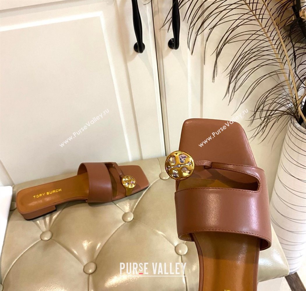 Tory Burch Leather Flat Thong Slides Sandal Brown 2025 0711 (MD-250711029)