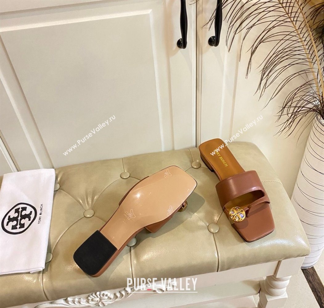 Tory Burch Leather Flat Thong Slides Sandal Brown 2025 0711 (MD-250711029)