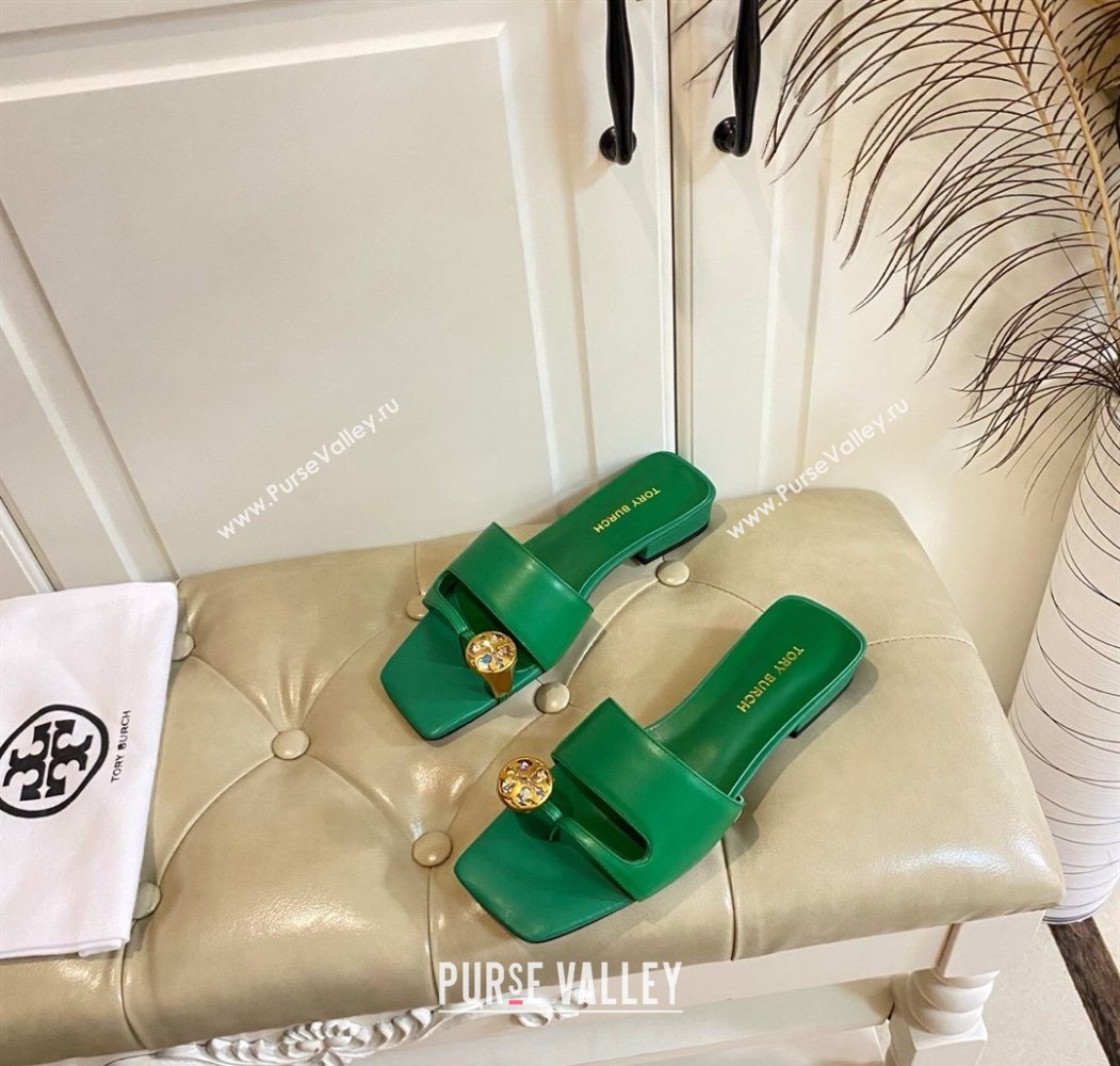 Tory Burch Leather Flat Thong Slides Sandal Green 2025 0711 (MD-250711030)