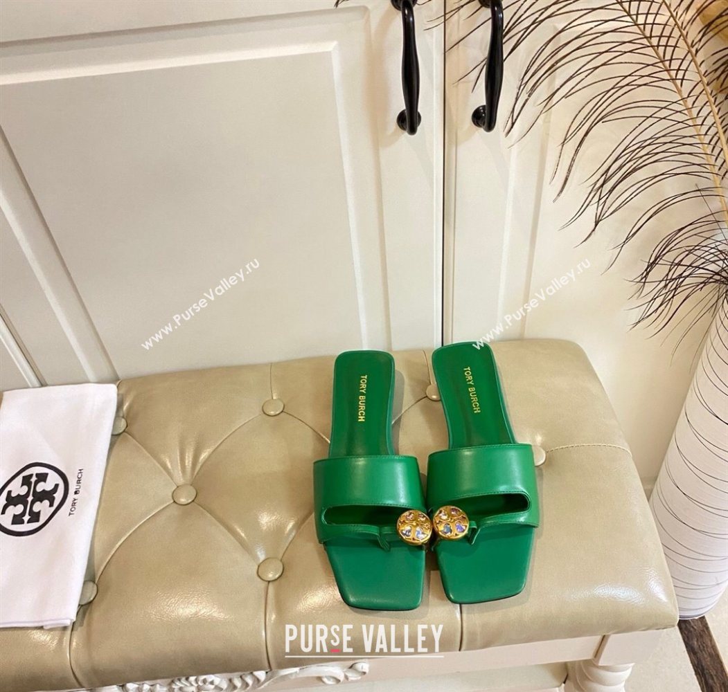 Tory Burch Leather Flat Thong Slides Sandal Green 2025 0711 (MD-250711030)