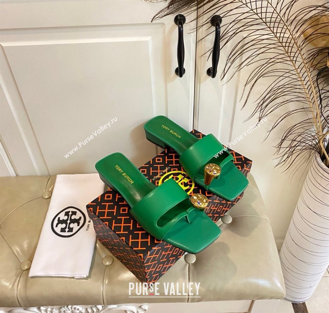 Tory Burch Leather Flat Thong Slides Sandal Green 2025 0711 (MD-250711030)