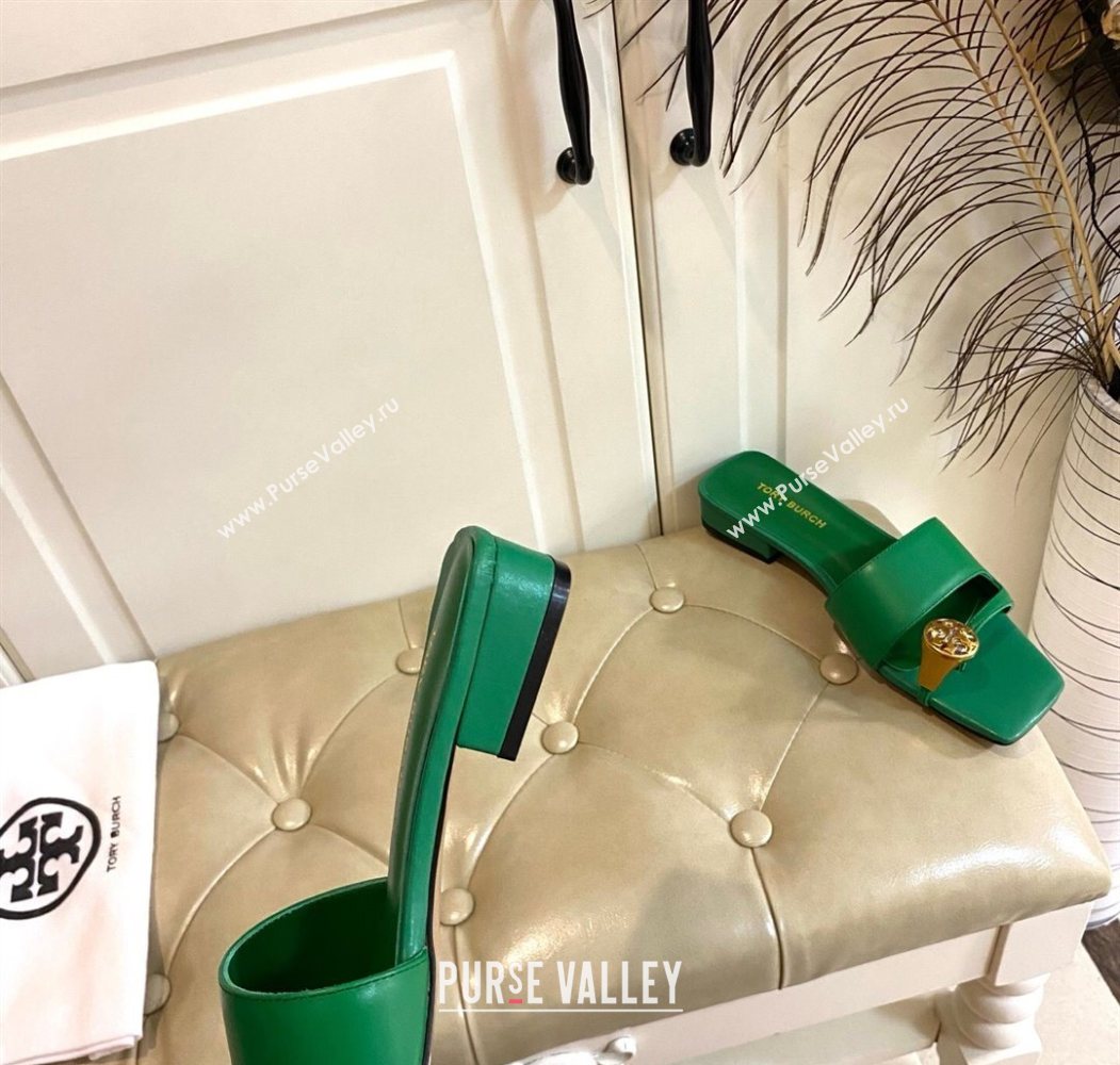 Tory Burch Leather Flat Thong Slides Sandal Green 2025 0711 (MD-250711030)