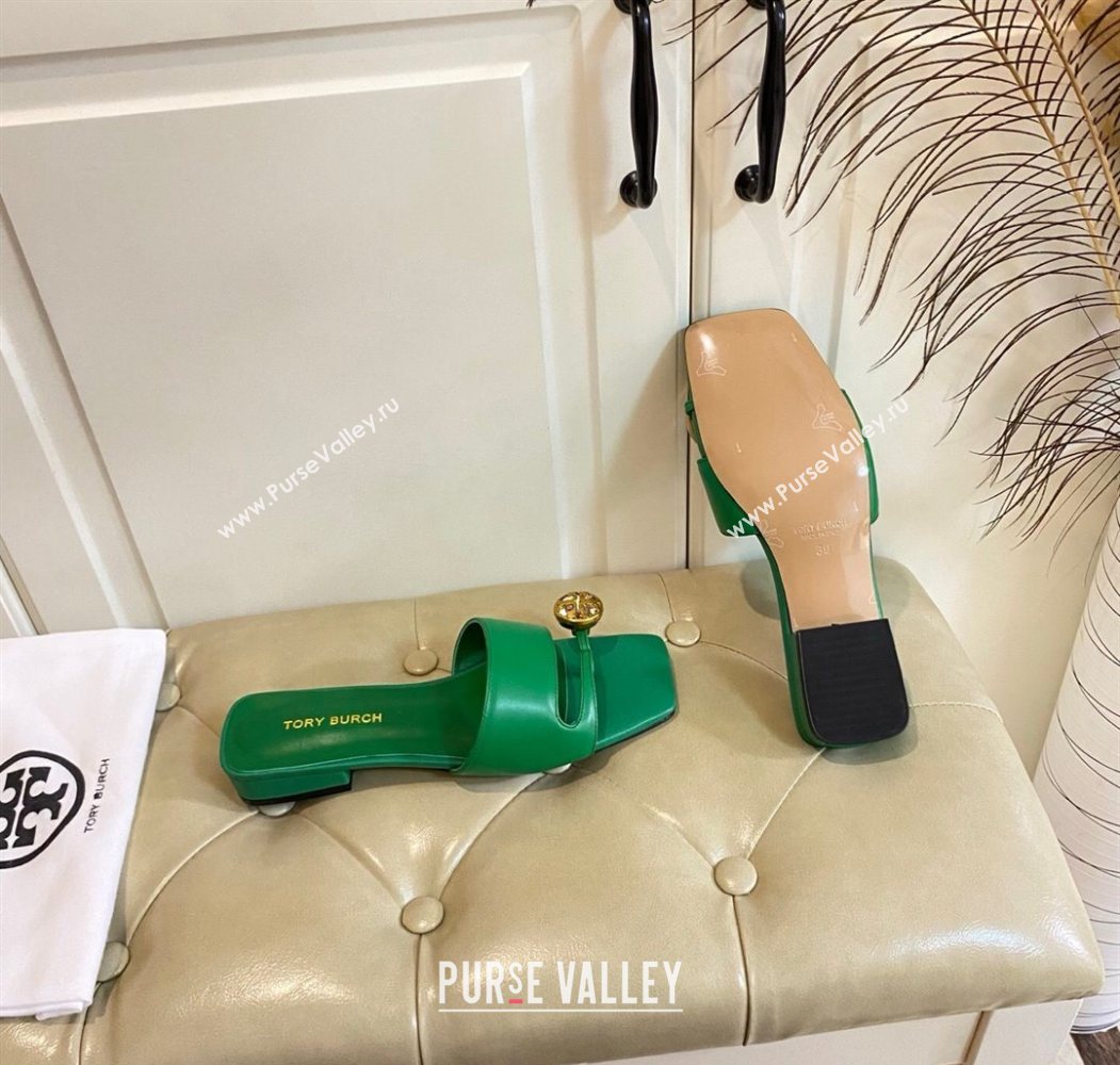 Tory Burch Leather Flat Thong Slides Sandal Green 2025 0711 (MD-250711030)