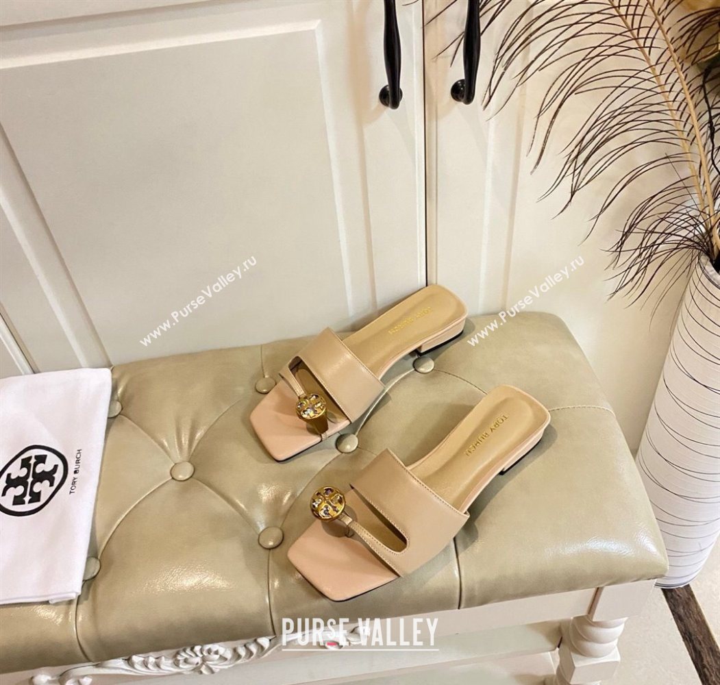 Tory Burch Leather Flat Thong Slides Sandal Beige 2025 0711 (MD-250711031)