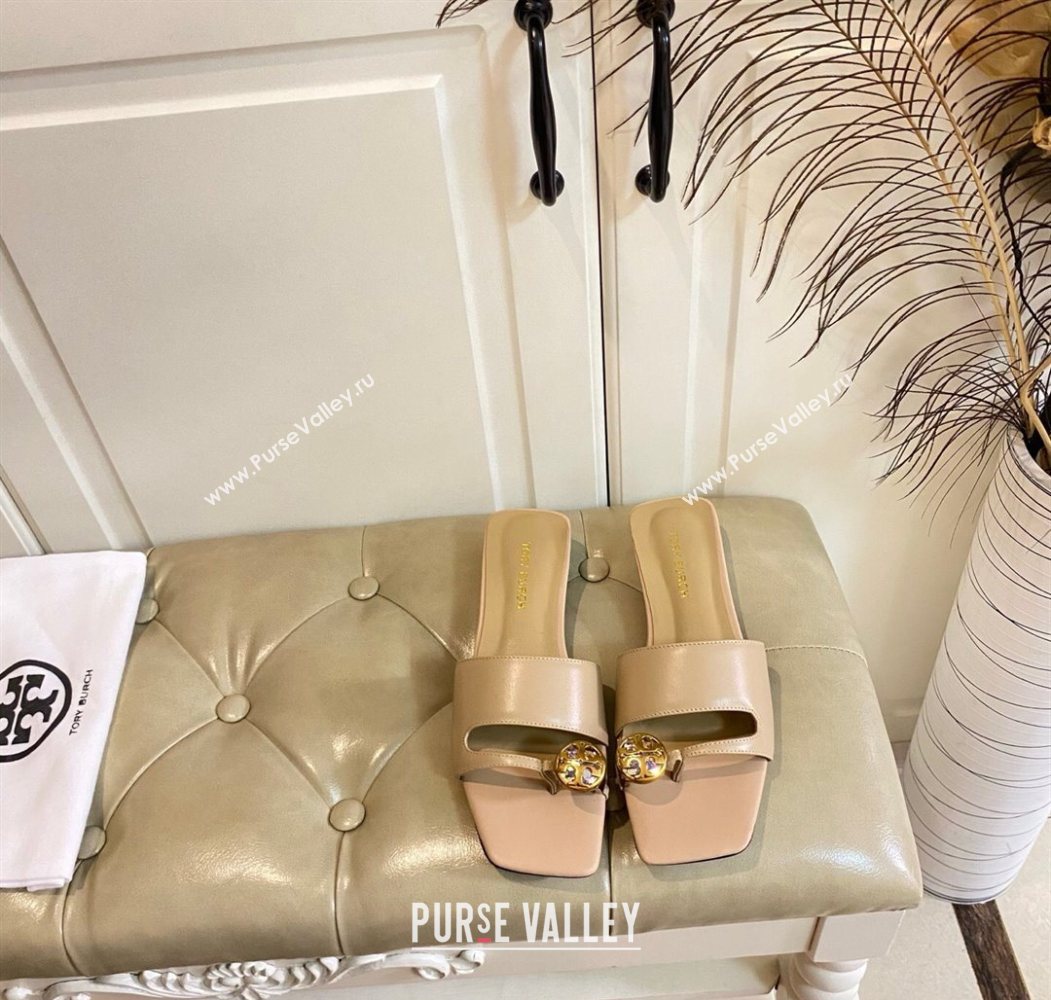 Tory Burch Leather Flat Thong Slides Sandal Beige 2025 0711 (MD-250711031)