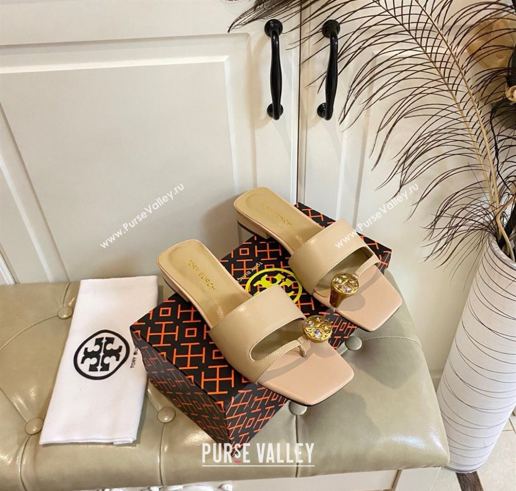 Tory Burch Leather Flat Thong Slides Sandal Beige 2025 0711 (MD-250711031)