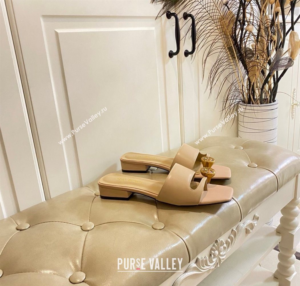 Tory Burch Leather Flat Thong Slides Sandal Beige 2025 0711 (MD-250711031)
