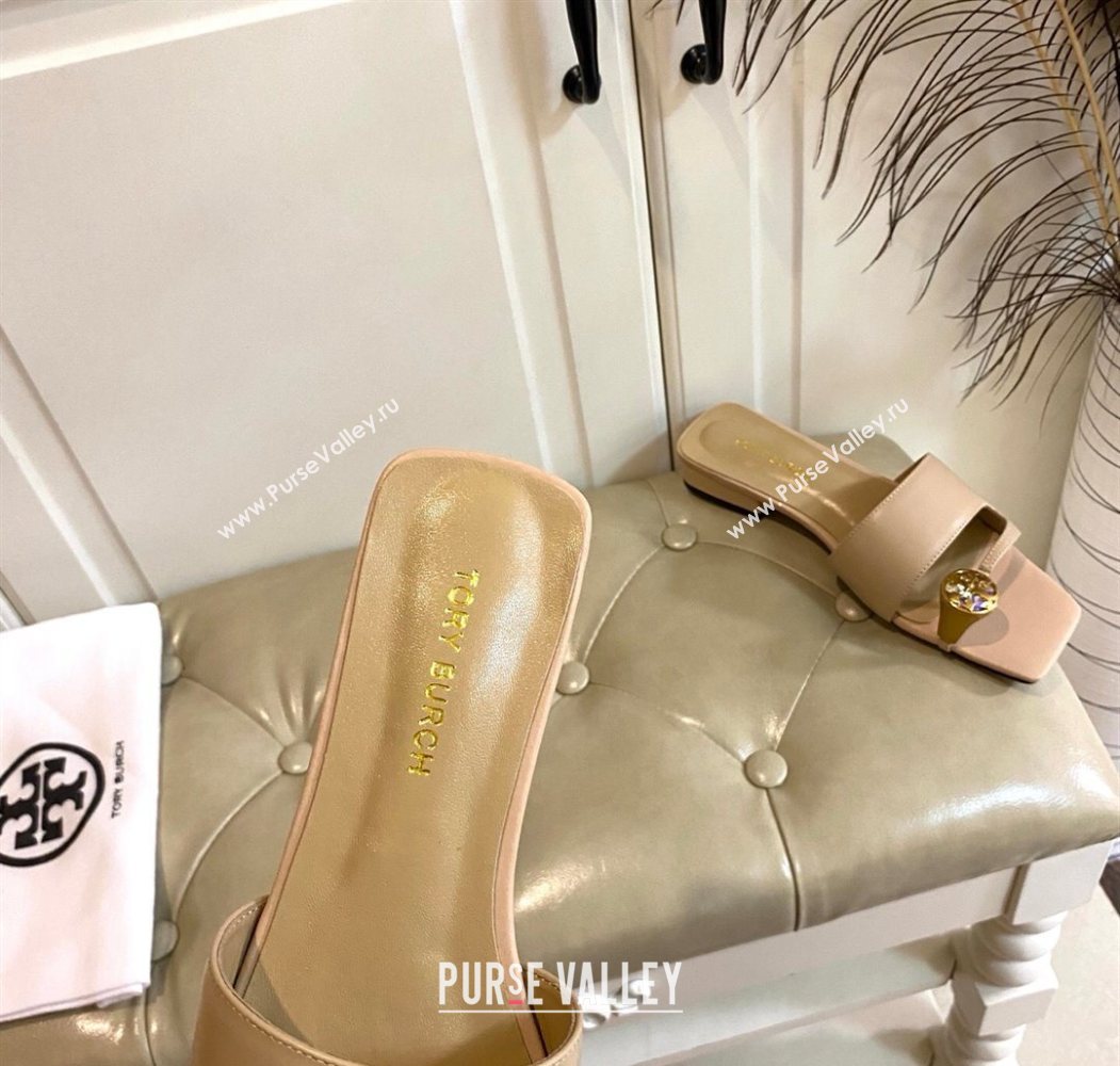 Tory Burch Leather Flat Thong Slides Sandal Beige 2025 0711 (MD-250711031)