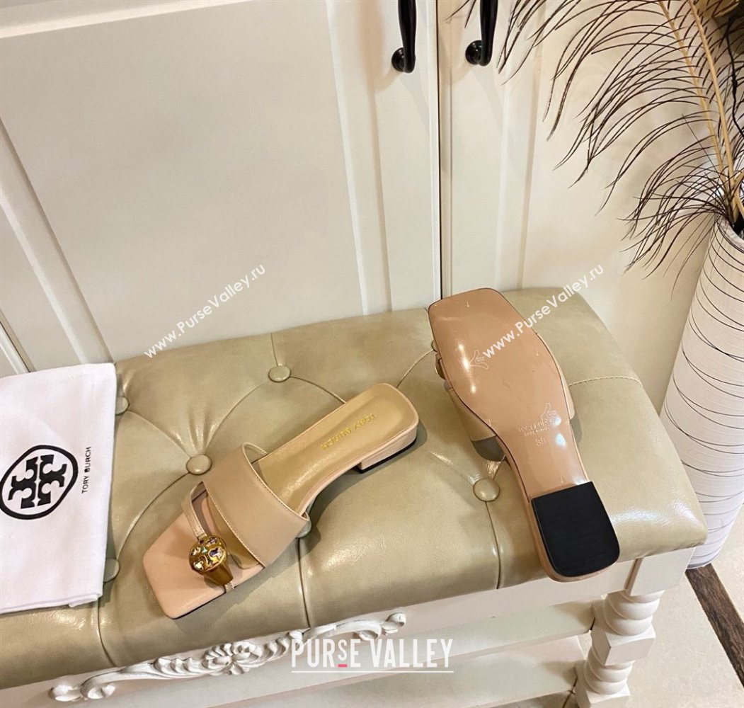 Tory Burch Leather Flat Thong Slides Sandal Beige 2025 0711 (MD-250711031)