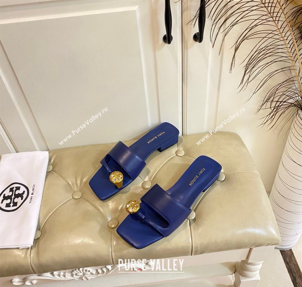 Tory Burch Leather Flat Thong Slides Sandal Blue 2025 0711 (MD-250711032)