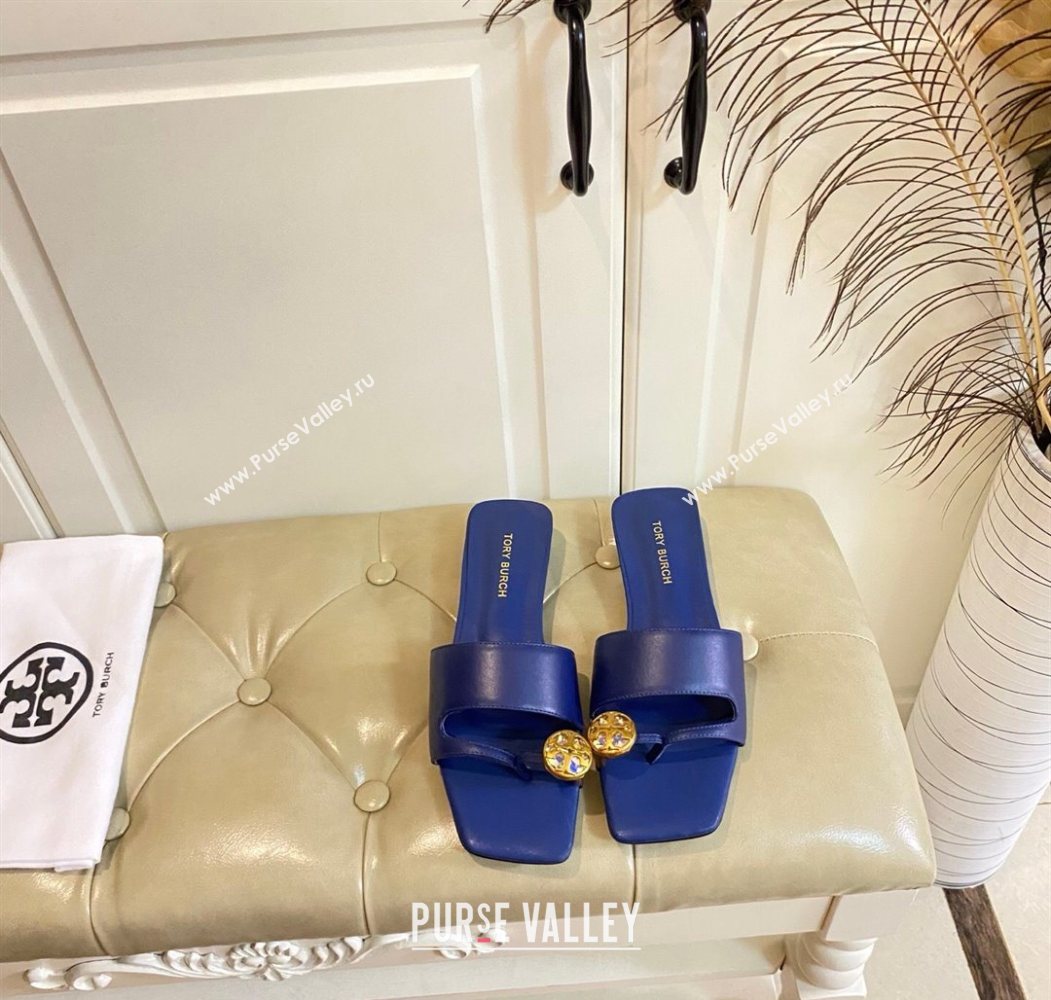Tory Burch Leather Flat Thong Slides Sandal Blue 2025 0711 (MD-250711032)