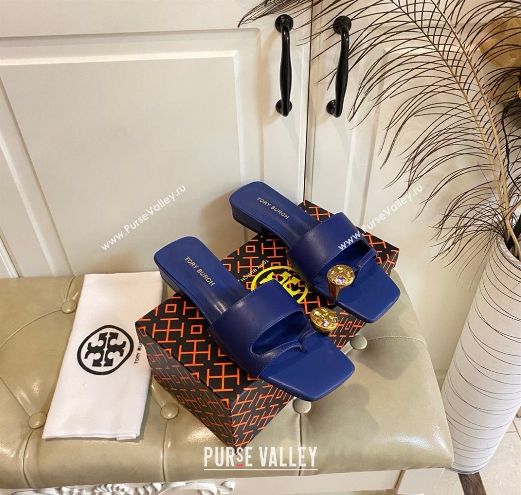 Tory Burch Leather Flat Thong Slides Sandal Blue 2025 0711 (MD-250711032)