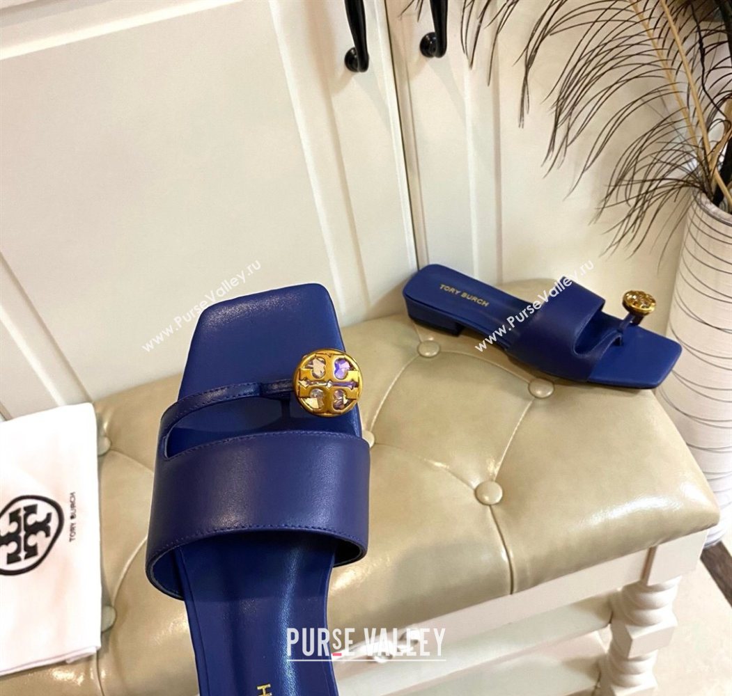 Tory Burch Leather Flat Thong Slides Sandal Blue 2025 0711 (MD-250711032)