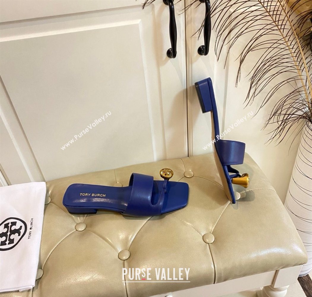 Tory Burch Leather Flat Thong Slides Sandal Blue 2025 0711 (MD-250711032)
