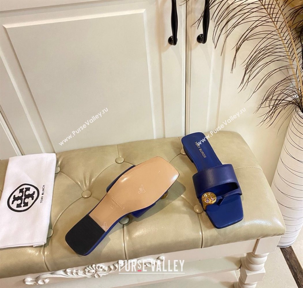 Tory Burch Leather Flat Thong Slides Sandal Blue 2025 0711 (MD-250711032)
