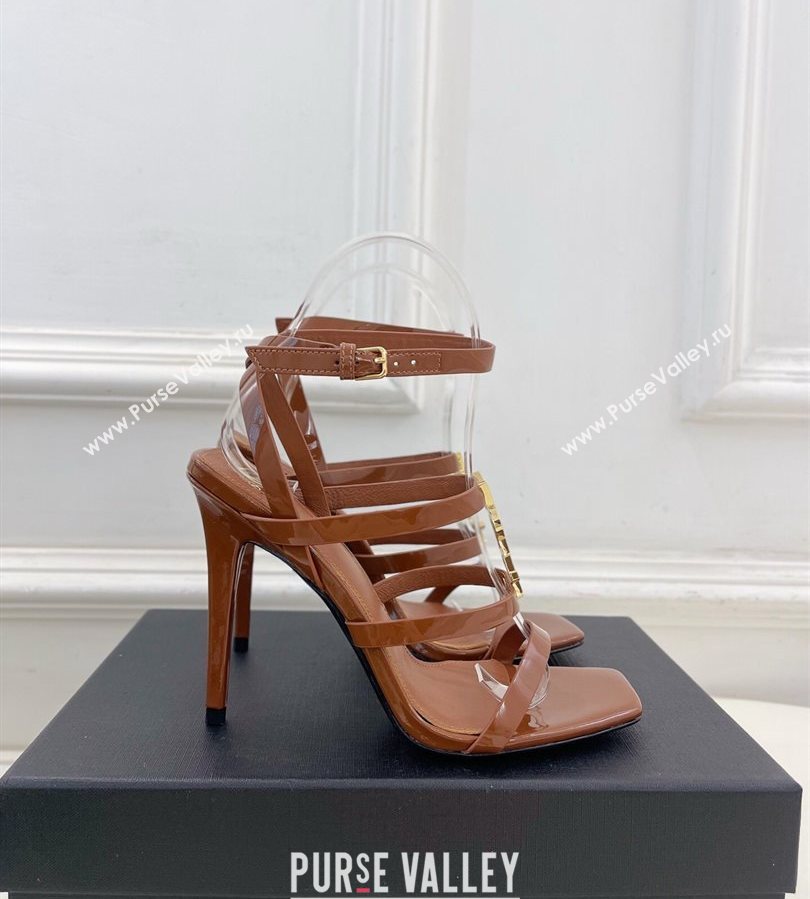 Saint Laurent Cassandra Sandals 10.5cm in Patent Leather Brown 2025 8227911 (MD-250711040)