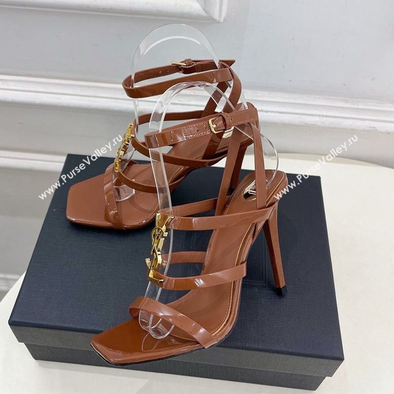 Saint Laurent Cassandra Sandals 10.5cm in Patent Leather Brown 2025 8227911 (MD-250711040)