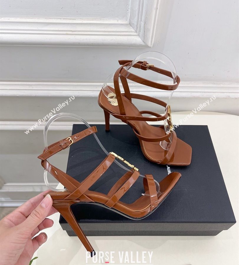 Saint Laurent Cassandra Sandals 10.5cm in Patent Leather Brown 2025 8227911 (MD-250711040)