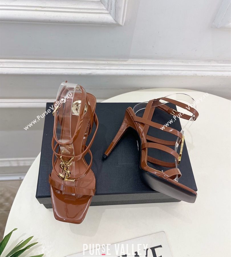 Saint Laurent Cassandra Sandals 10.5cm in Patent Leather Brown 2025 8227911 (MD-250711040)