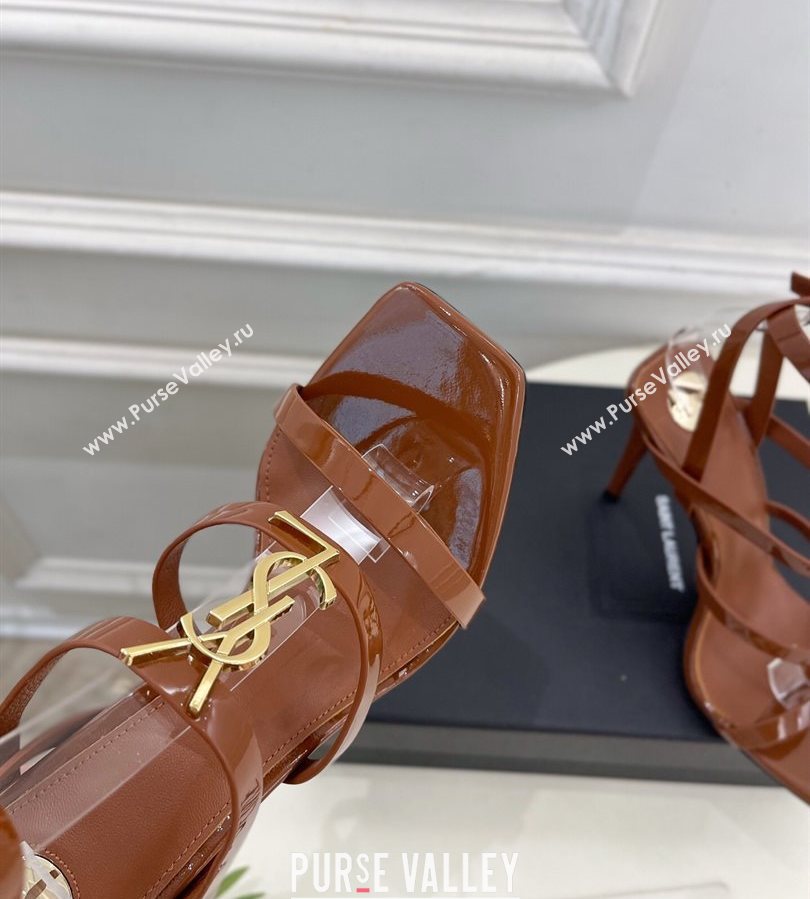 Saint Laurent Cassandra Sandals 10.5cm in Patent Leather Brown 2025 8227911 (MD-250711040)