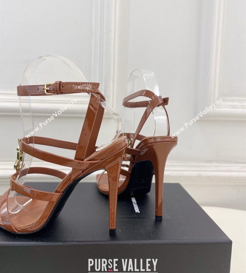 Saint Laurent Cassandra Sandals 10.5cm in Patent Leather Brown 2025 8227911 (MD-250711040)