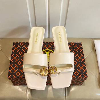 Tory Burch Leather Flat Thong Slides Sandal White 2025 0711 (MD-250711026)