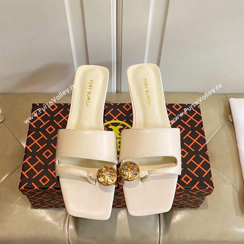 Tory Burch Leather Flat Thong Slides Sandal White 2025 0711 (MD-250711026)