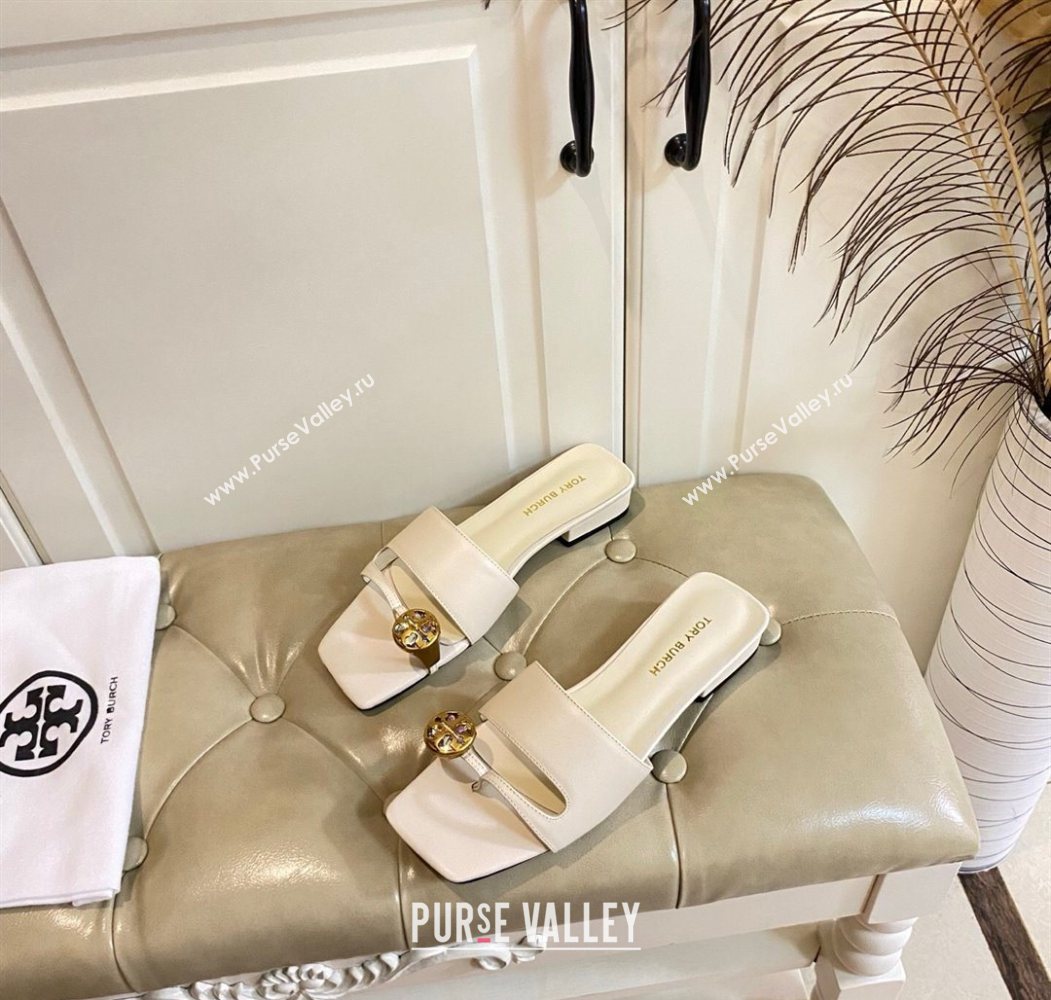 Tory Burch Leather Flat Thong Slides Sandal White 2025 0711 (MD-250711026)