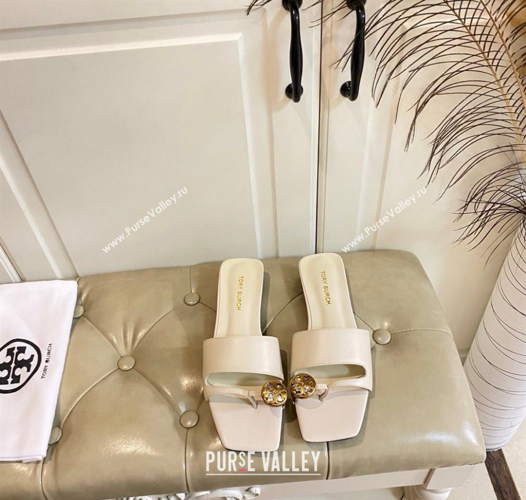 Tory Burch Leather Flat Thong Slides Sandal White 2025 0711 (MD-250711026)