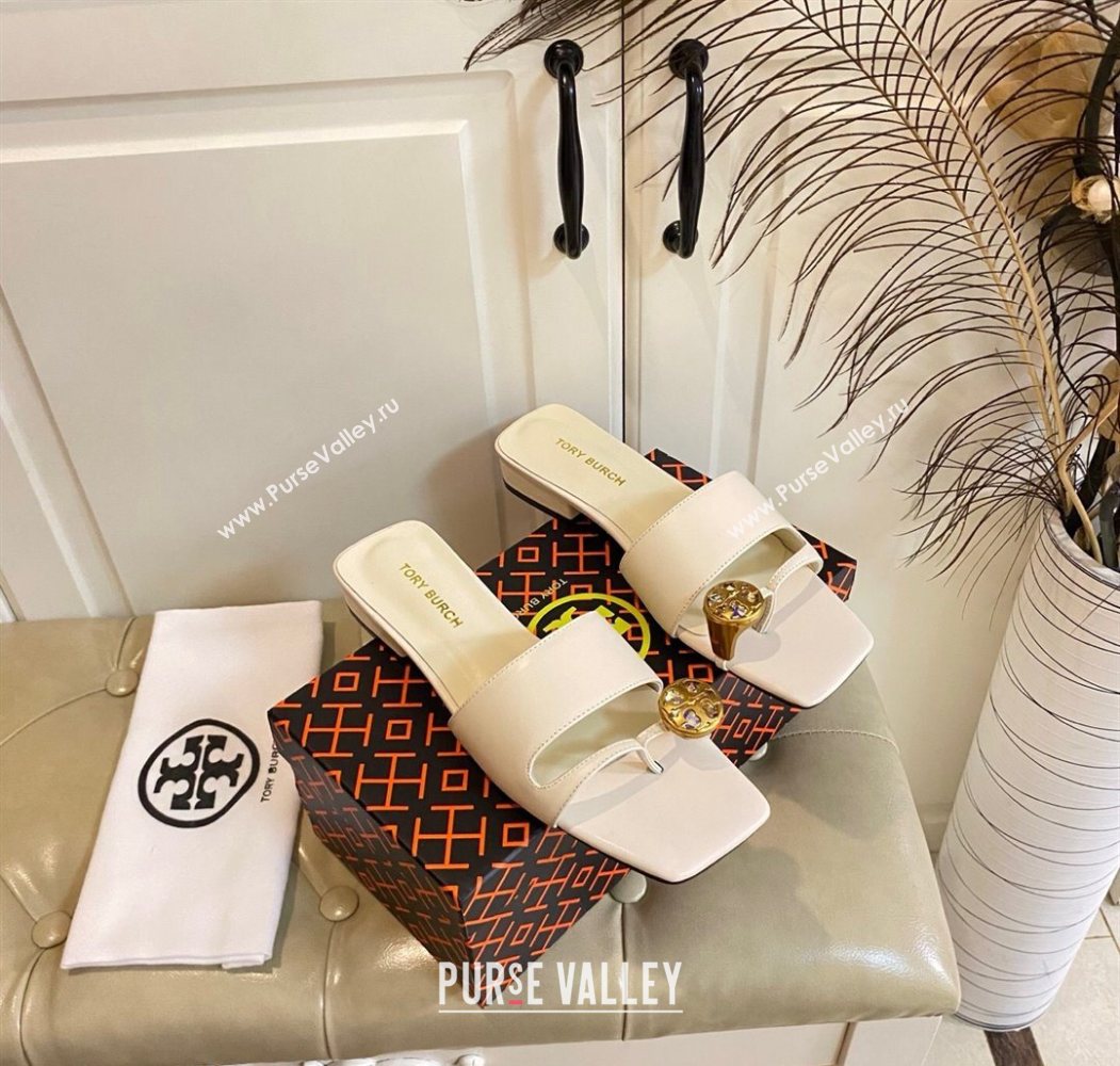 Tory Burch Leather Flat Thong Slides Sandal White 2025 0711 (MD-250711026)