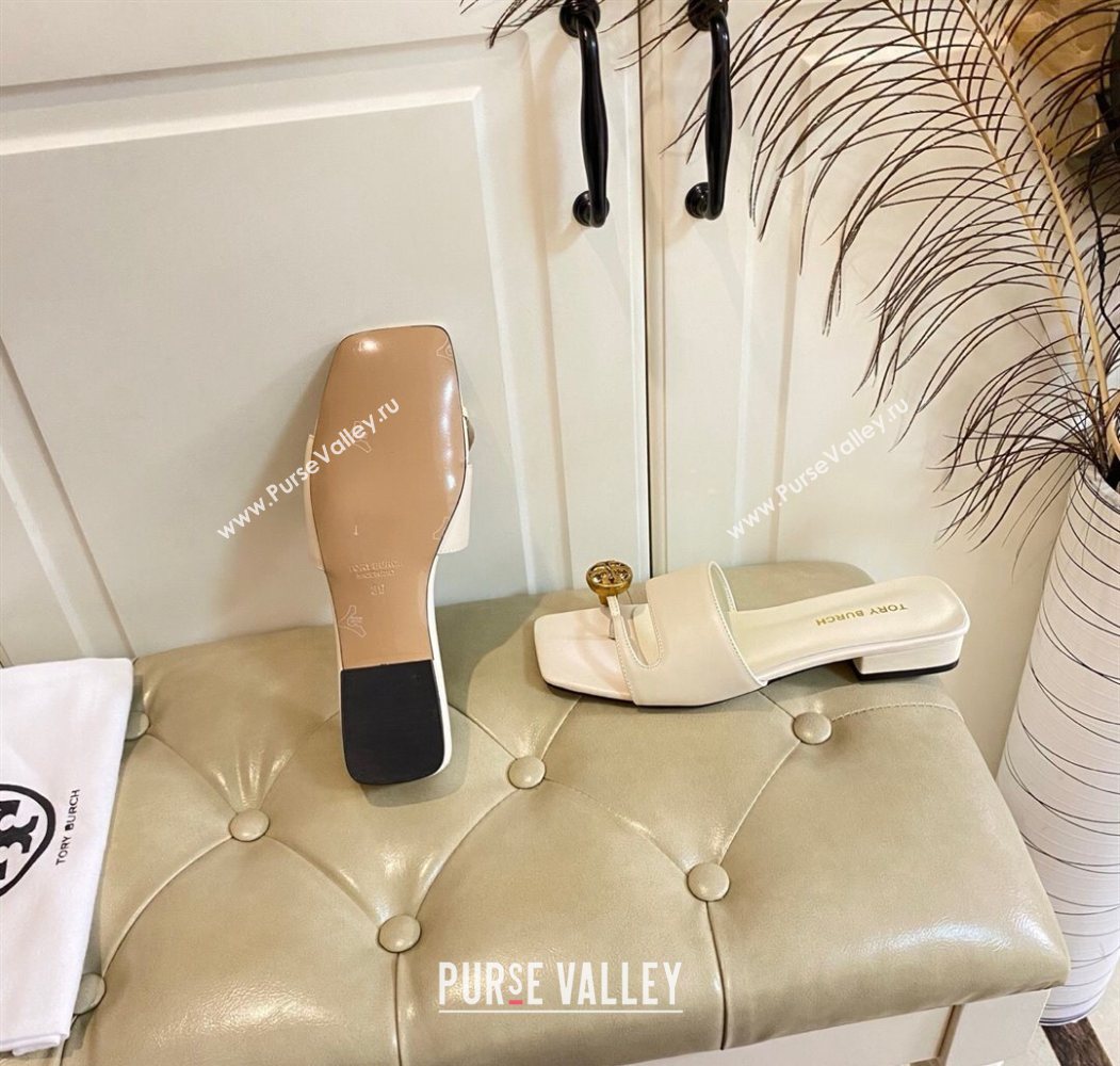 Tory Burch Leather Flat Thong Slides Sandal White 2025 0711 (MD-250711026)