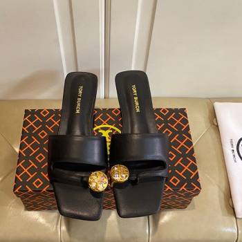 Tory Burch Leather Flat Thong Slides Sandal Black 2025 0711 (MD-250711027)