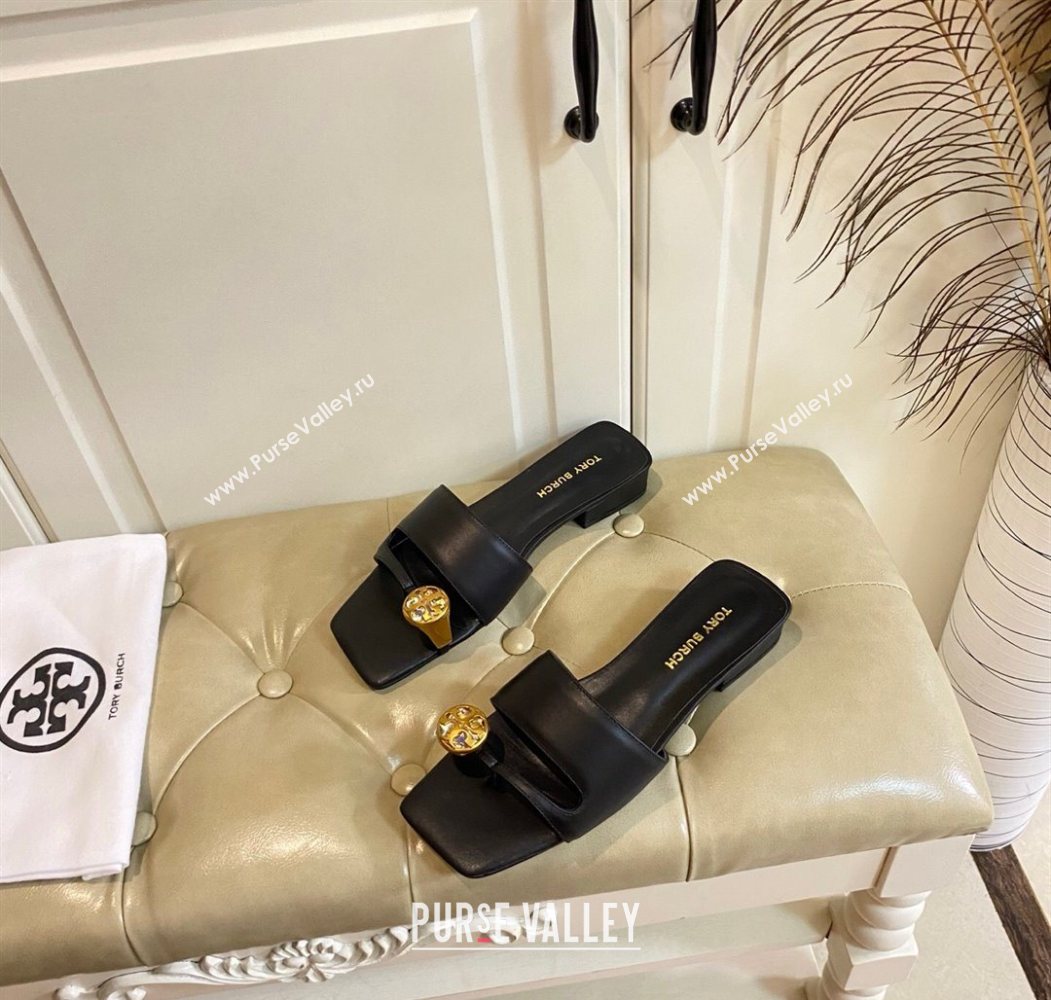 Tory Burch Leather Flat Thong Slides Sandal Black 2025 0711 (MD-250711027)