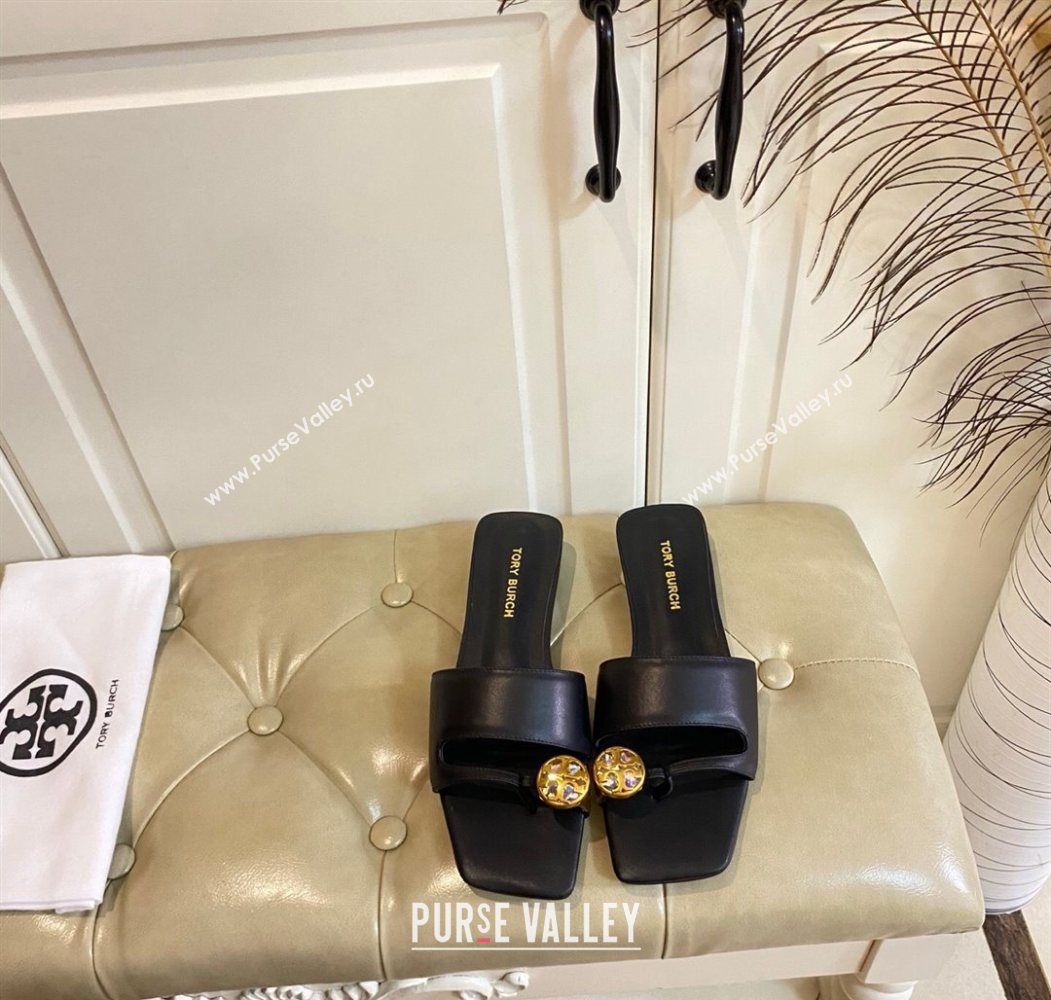 Tory Burch Leather Flat Thong Slides Sandal Black 2025 0711 (MD-250711027)