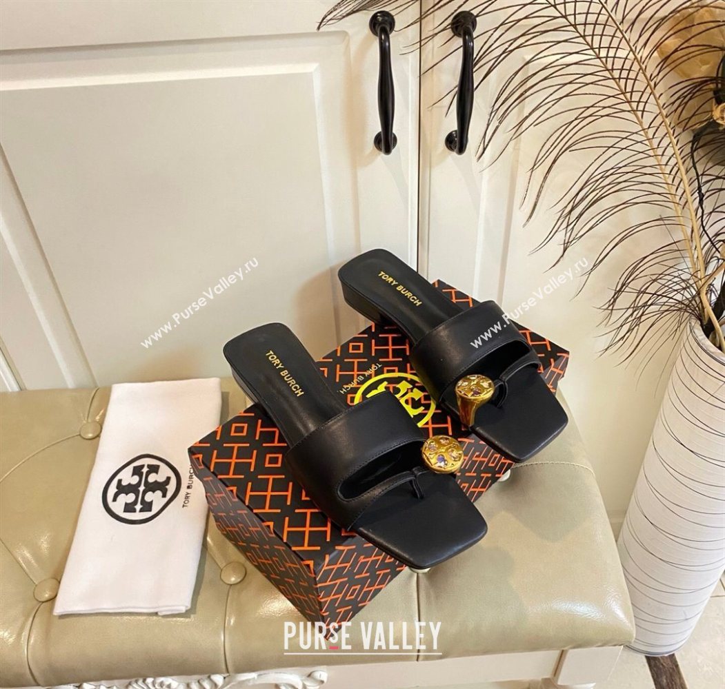 Tory Burch Leather Flat Thong Slides Sandal Black 2025 0711 (MD-250711027)