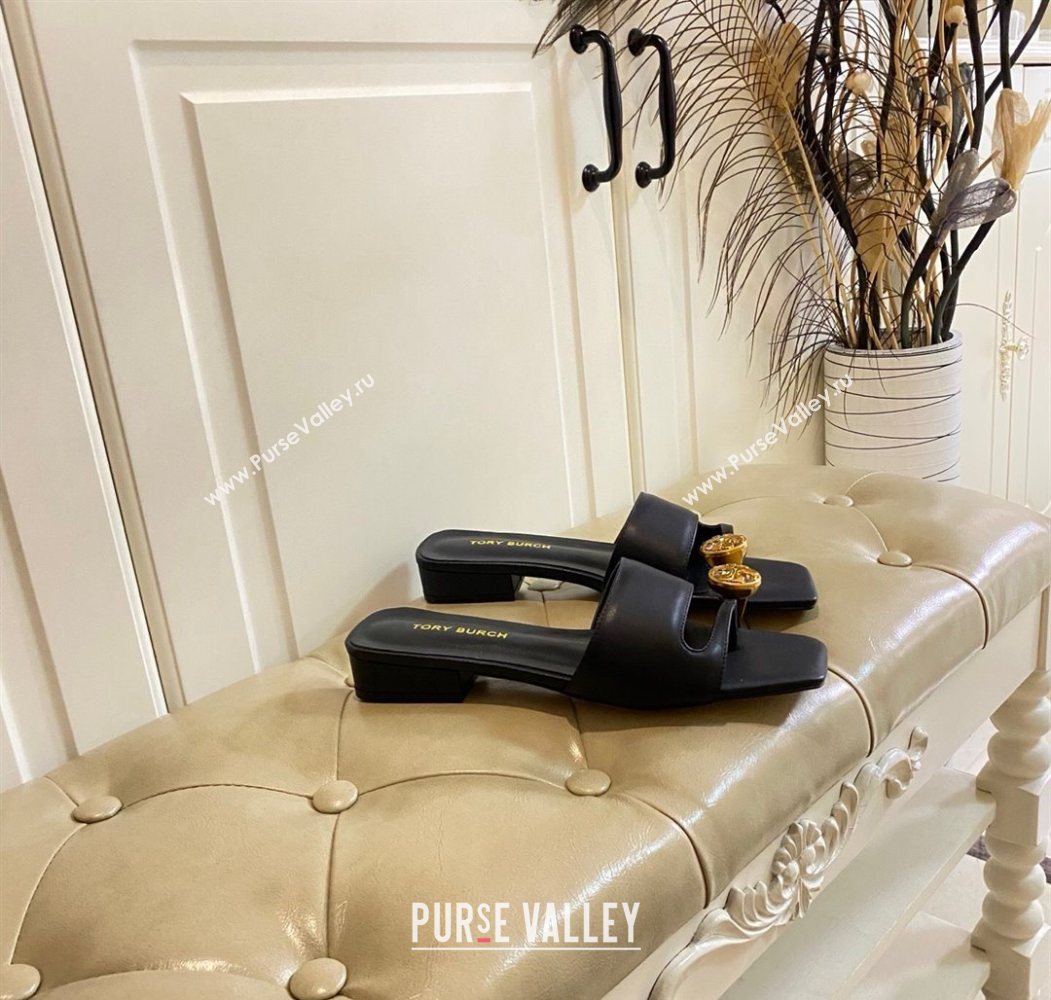 Tory Burch Leather Flat Thong Slides Sandal Black 2025 0711 (MD-250711027)