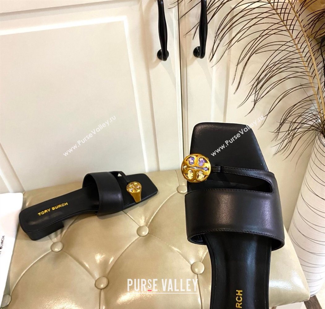 Tory Burch Leather Flat Thong Slides Sandal Black 2025 0711 (MD-250711027)