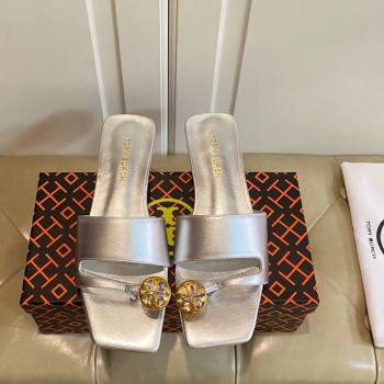 Tory Burch Leather Flat Thong Slides Sandal Silver 2025 0711 (MD-250711028)